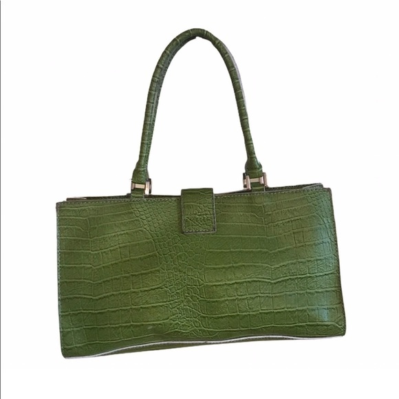Emilie M Lime Green Alligator Skin Print Hand Bag - Picture 2 of 9
